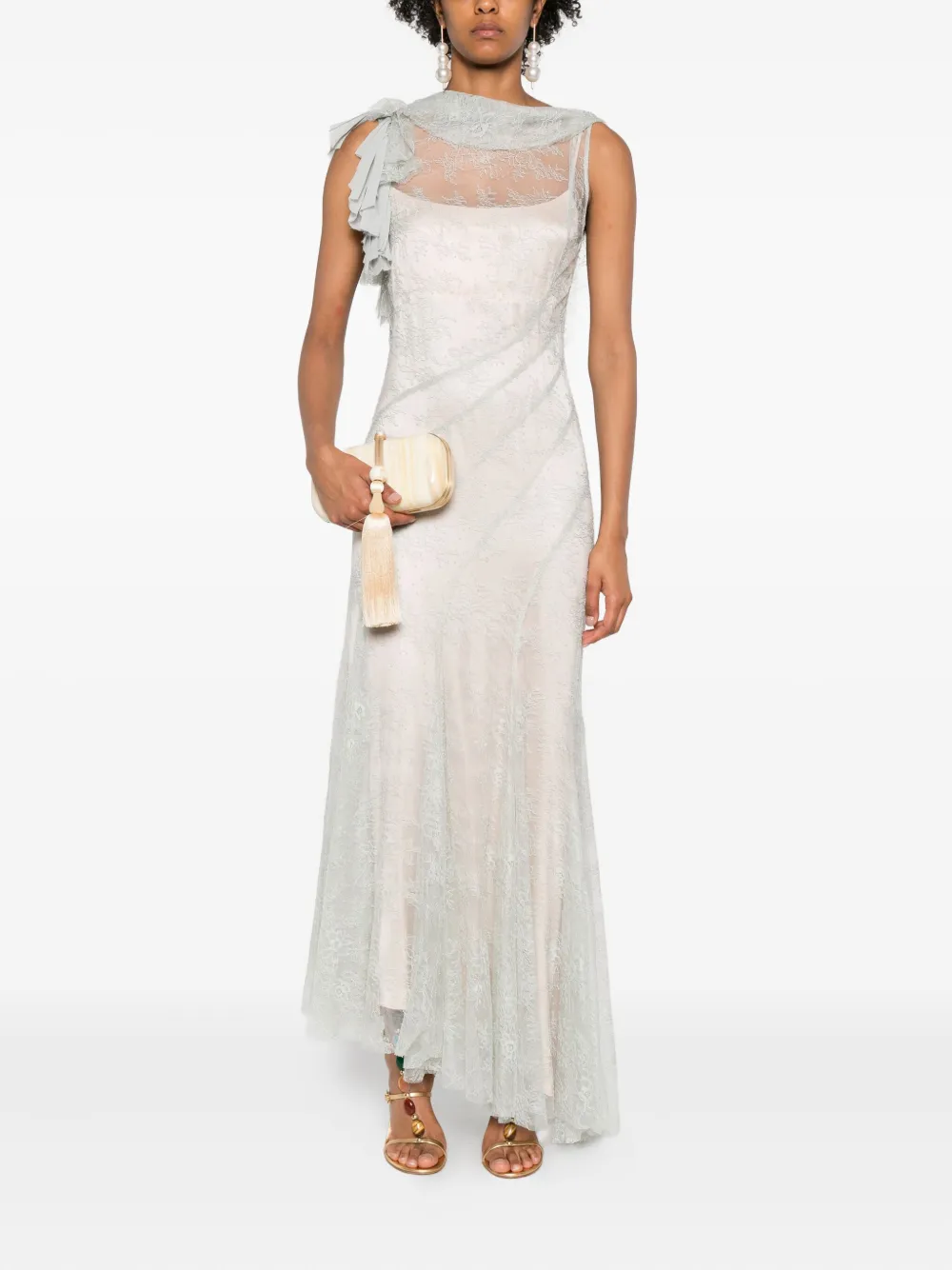 Alberta Ferretti ruffled-sleeve lace asymmetrical dress - Groen