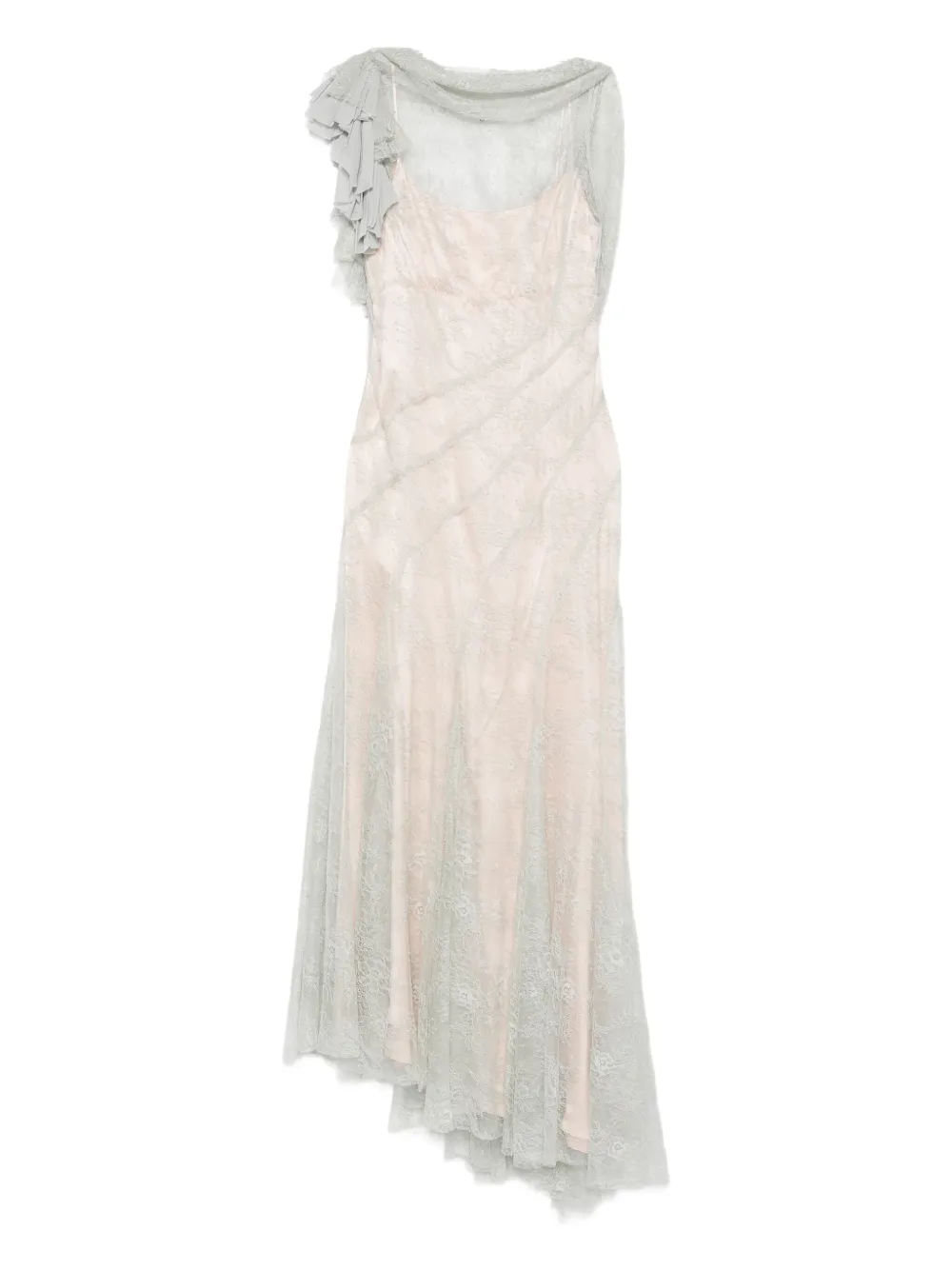 Alberta Ferretti ruffled-sleeve lace asymmetrical dress | Green | Image 1