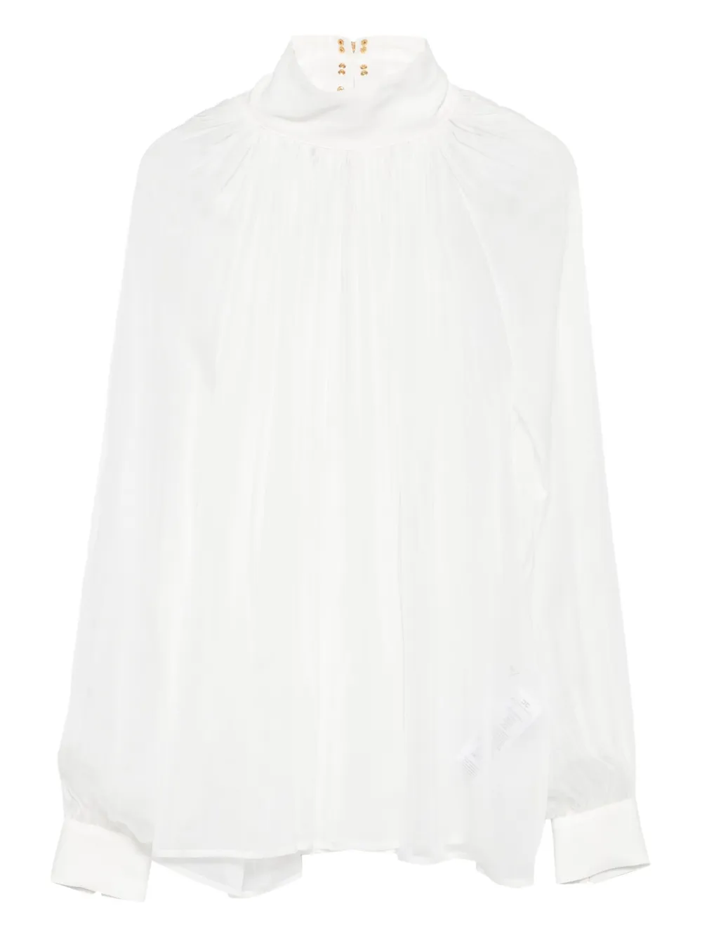 Elisabetta Franchi Gesmockte zijden top met hoge hals Wit