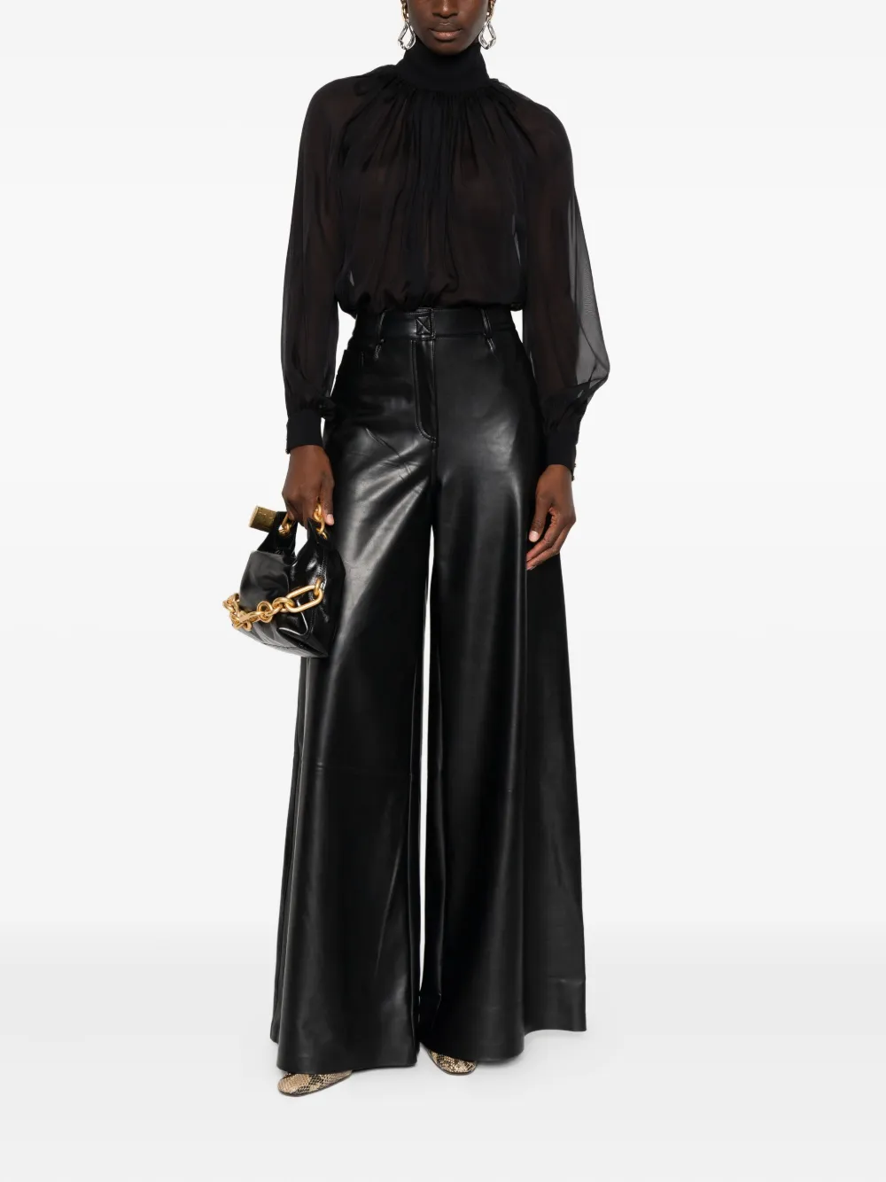 Elisabetta Franchi Verfraaide blouse met hoge hals - Zwart