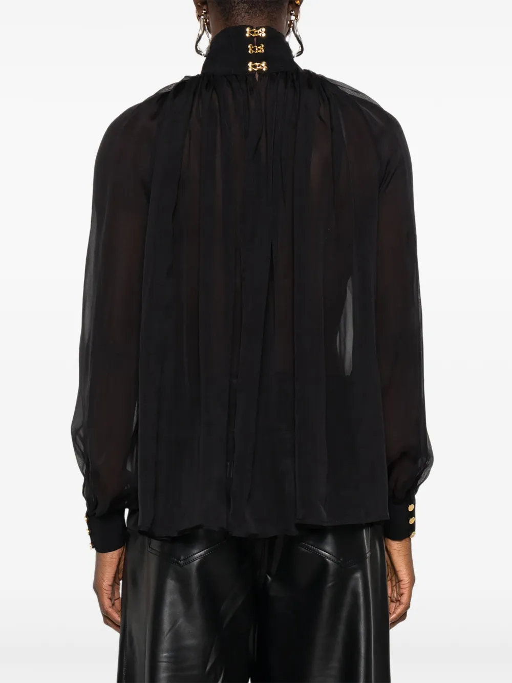 Elisabetta Franchi Verfraaide blouse met hoge hals Zwart
