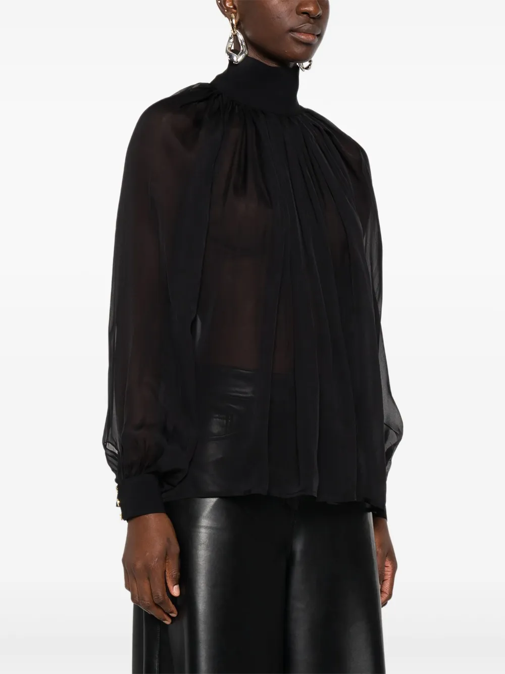 Elisabetta Franchi Verfraaide blouse met hoge hals Zwart