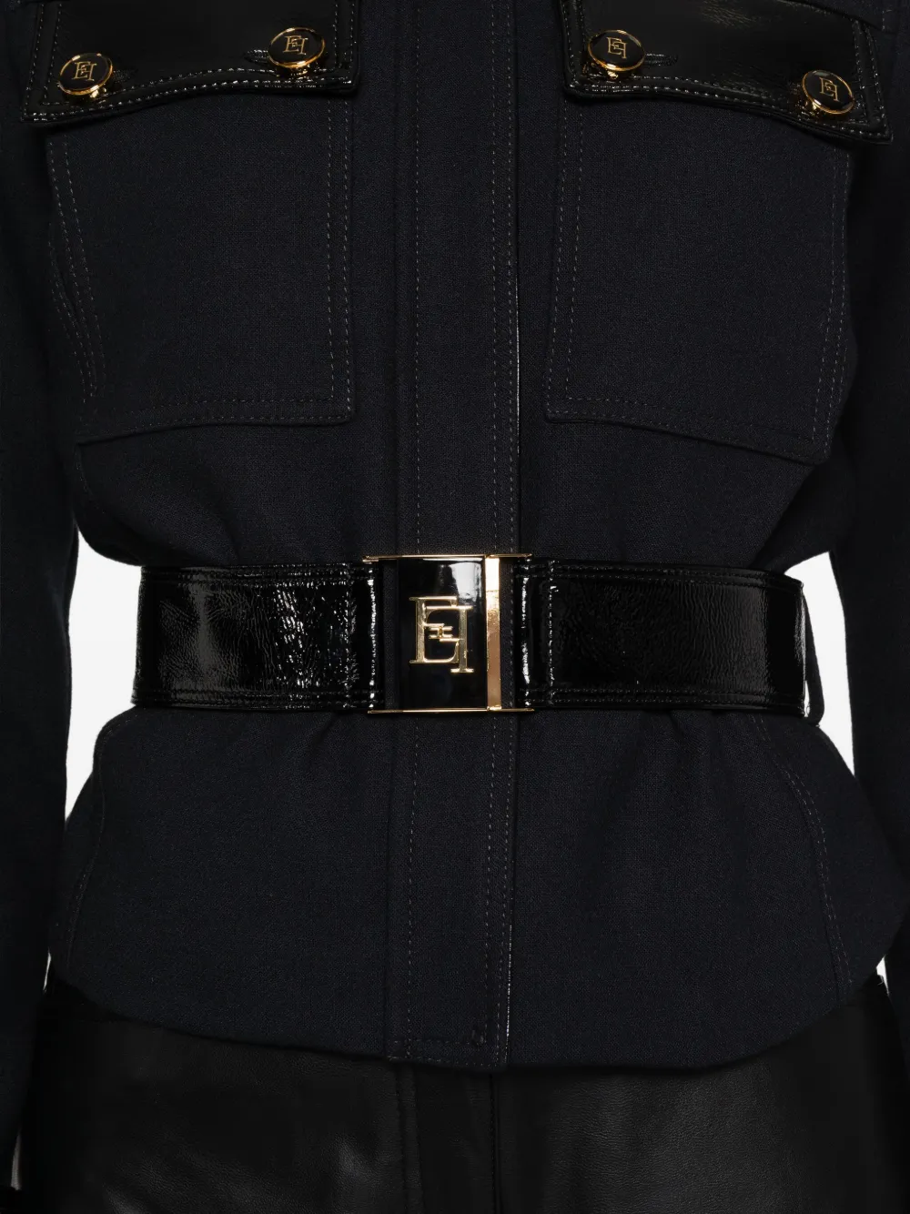 Elisabetta Franchi Jack met gelakte afwerking en ceintuur Zwart