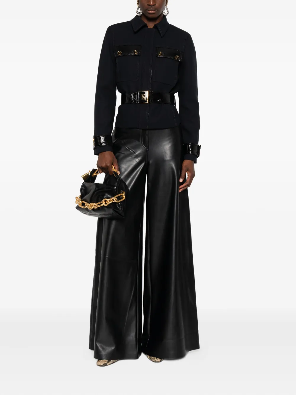 Elisabetta Franchi Jack met gelakte afwerking en ceintuur Zwart