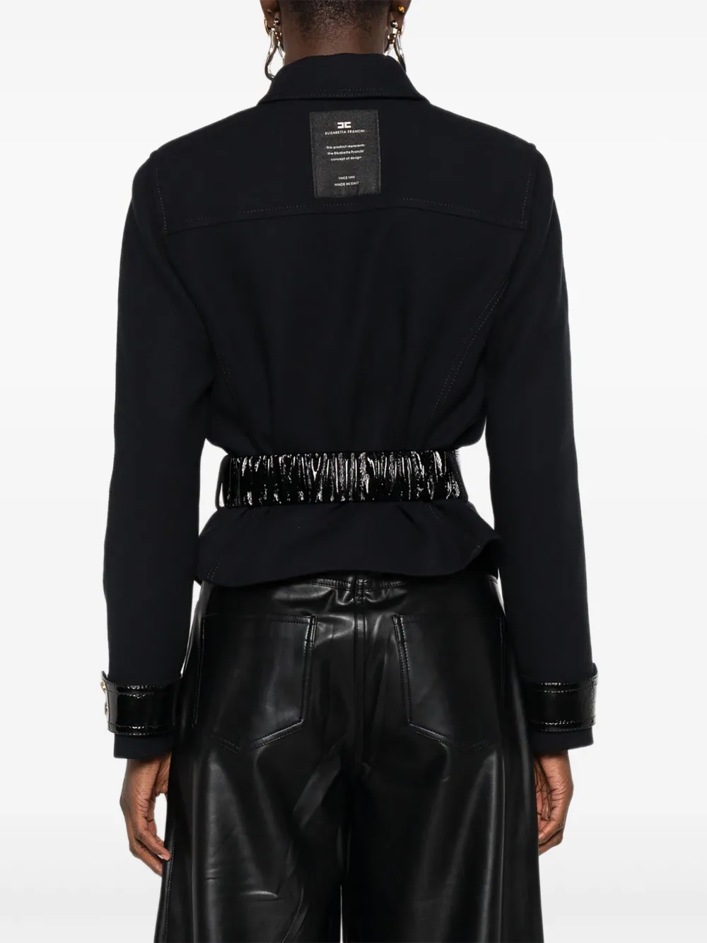 Elisabetta Franchi Jack met gelakte afwerking en ceintuur Zwart