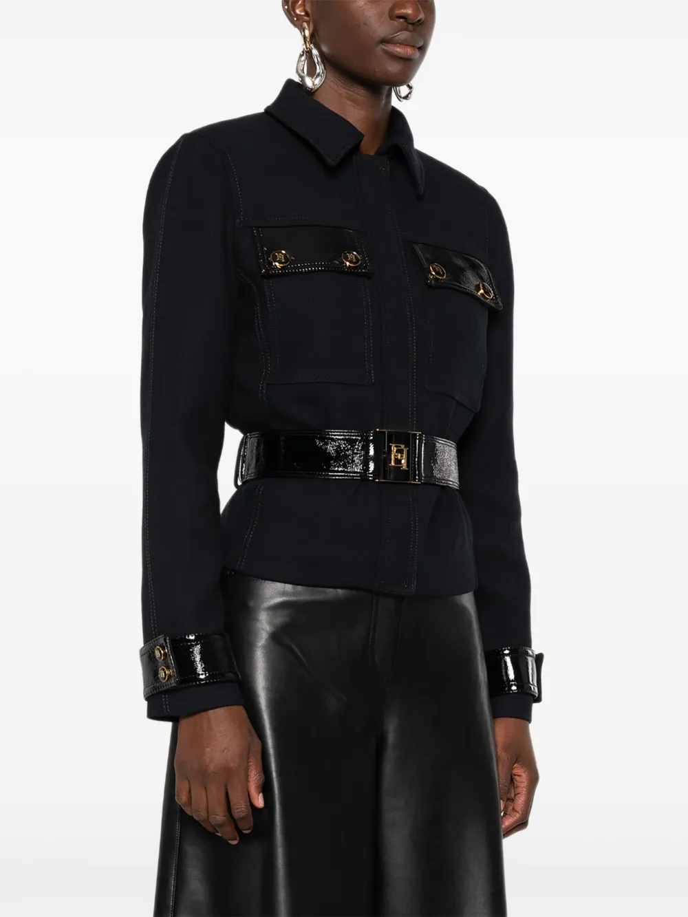Elisabetta Franchi Jack met gelakte afwerking en ceintuur Zwart