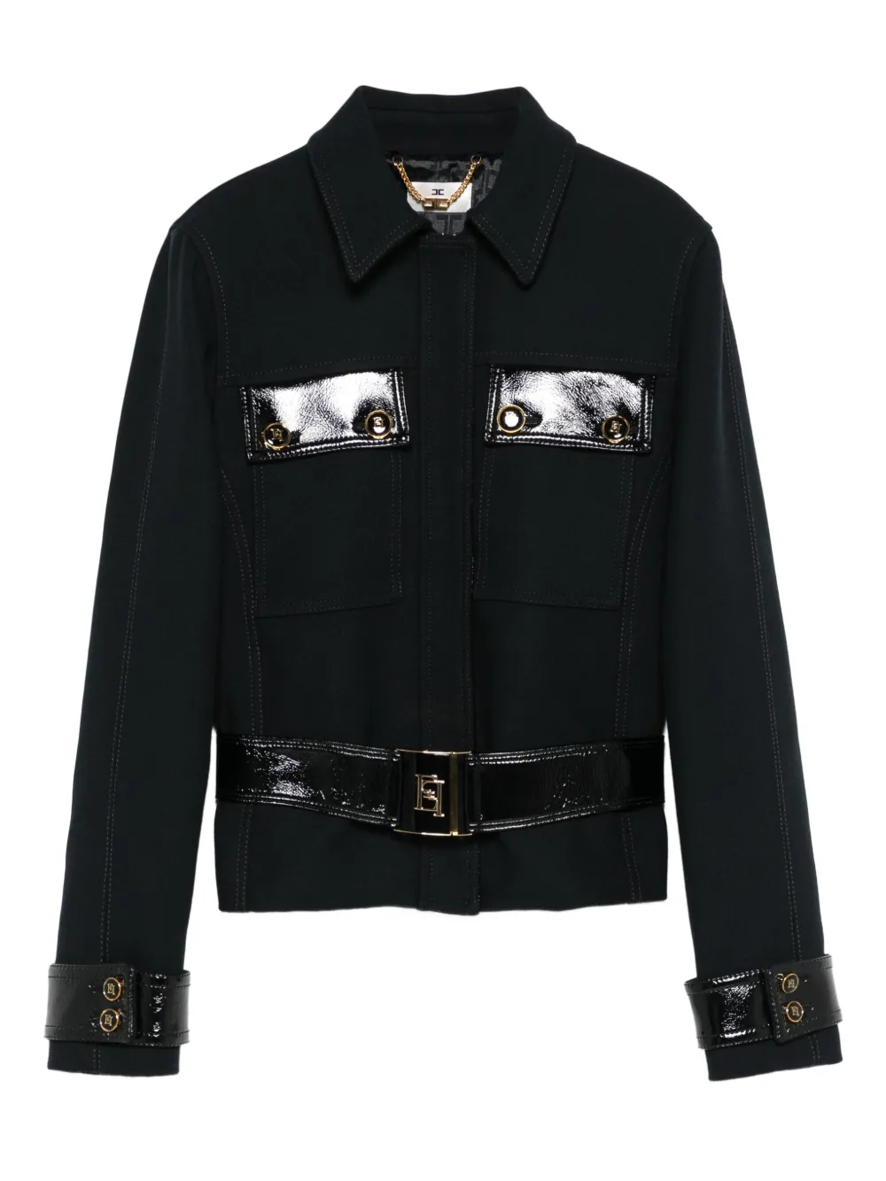 Elisabetta Franchi Jack met gelakte afwerking en ceintuur Zwart