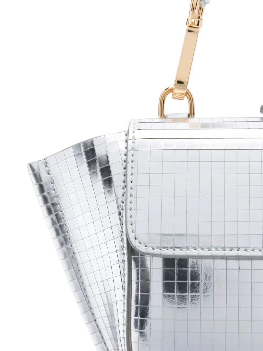 Wandler Hortensia Grid-pattern Flap Tote Bag In Silver