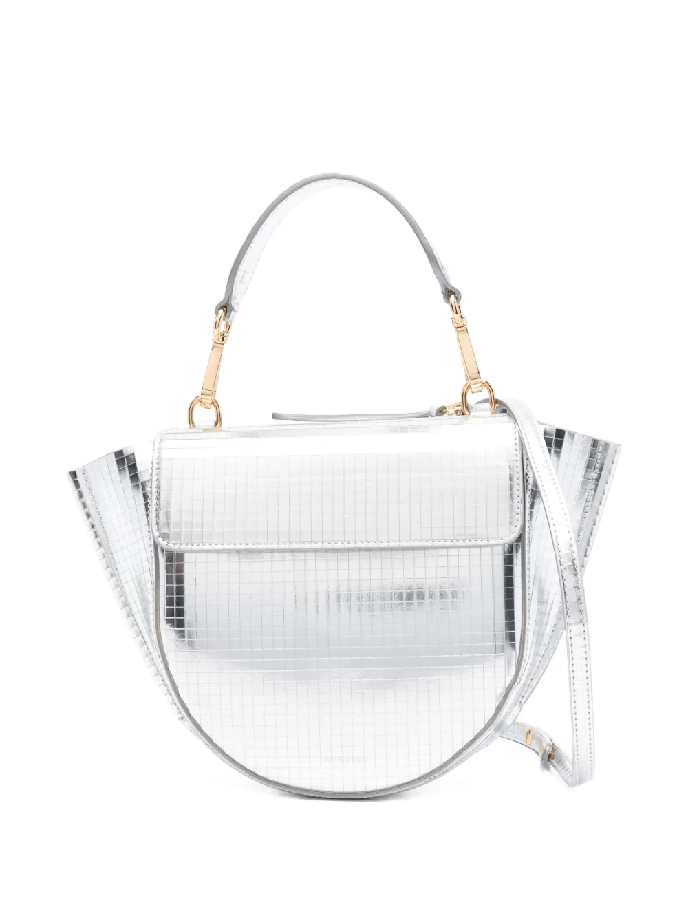 Wandler Hortensia Grid-pattern Flap Tote Bag In Silver