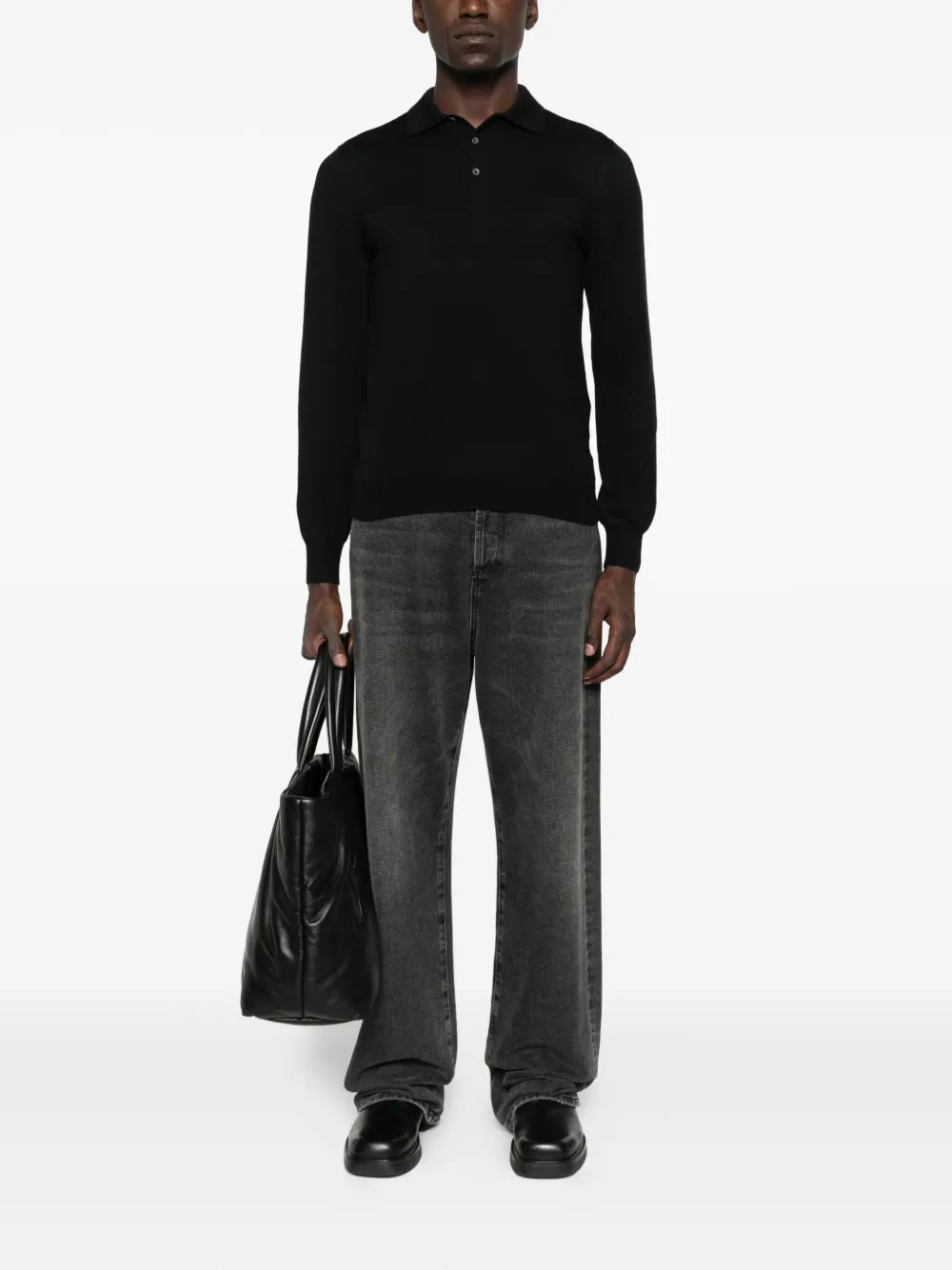 Tagliatore Poloshirt met lange mouwen - Zwart