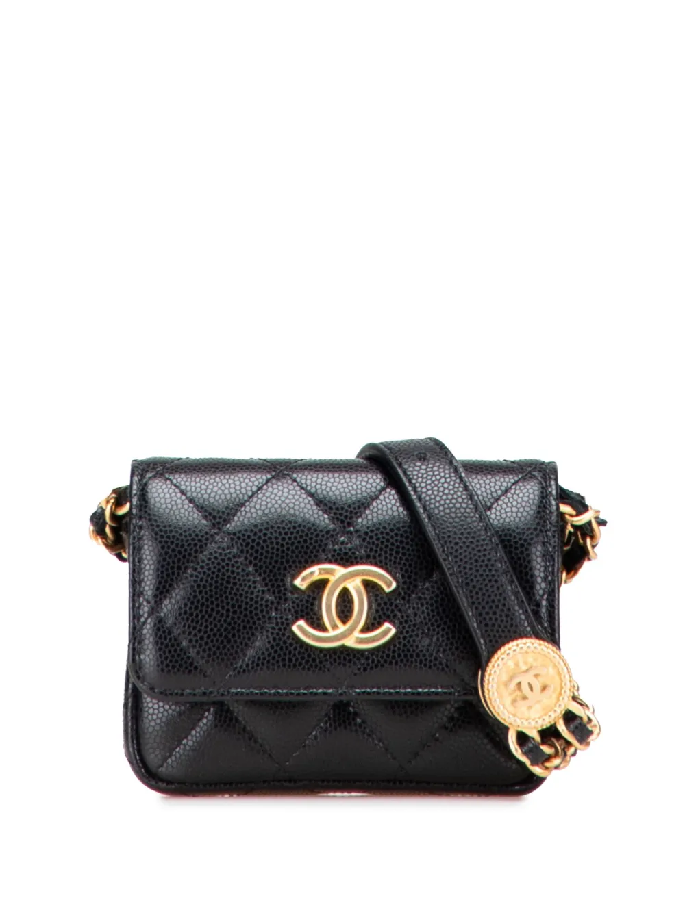 CHANEL Pre-Owned 2021-2025 Quilted Caviar Twist Your Buttons Flap Chain belt bag | Black | Image 1
