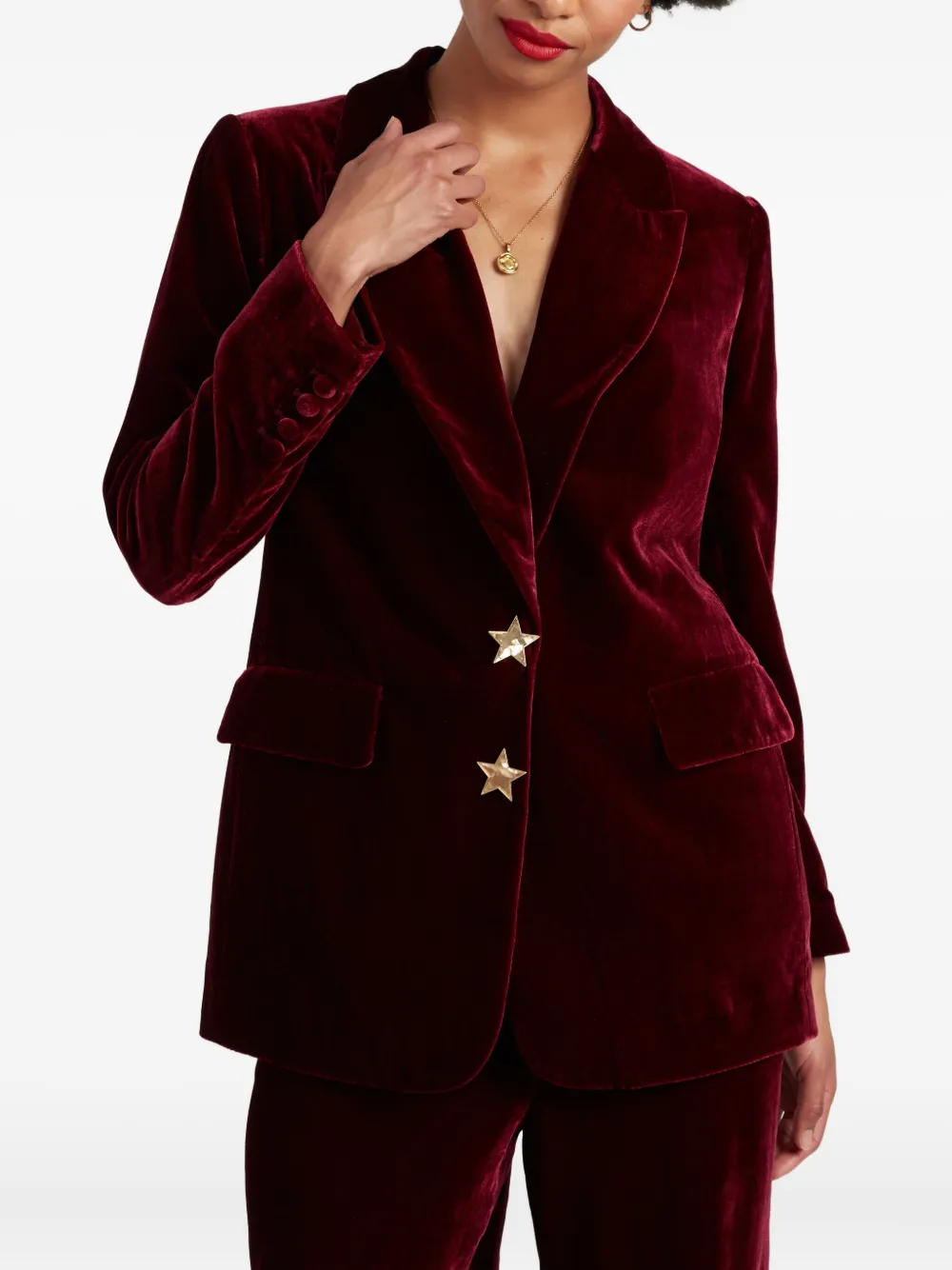 Chinti & Parker Star-detail Velvet Blazer In Burgundy