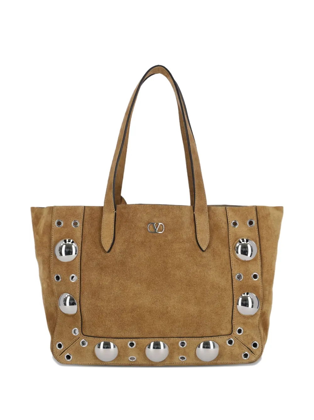 Valentino Garavani eyelet-embellished suede tote bag Beige
