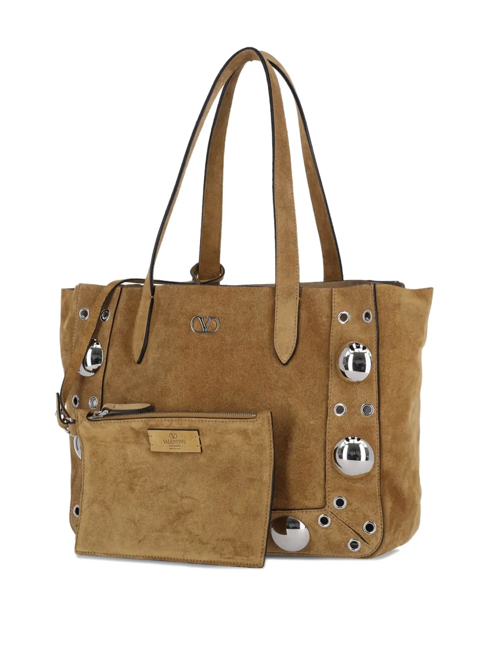 Valentino Garavani eyelet-embellished suede tote bag Beige