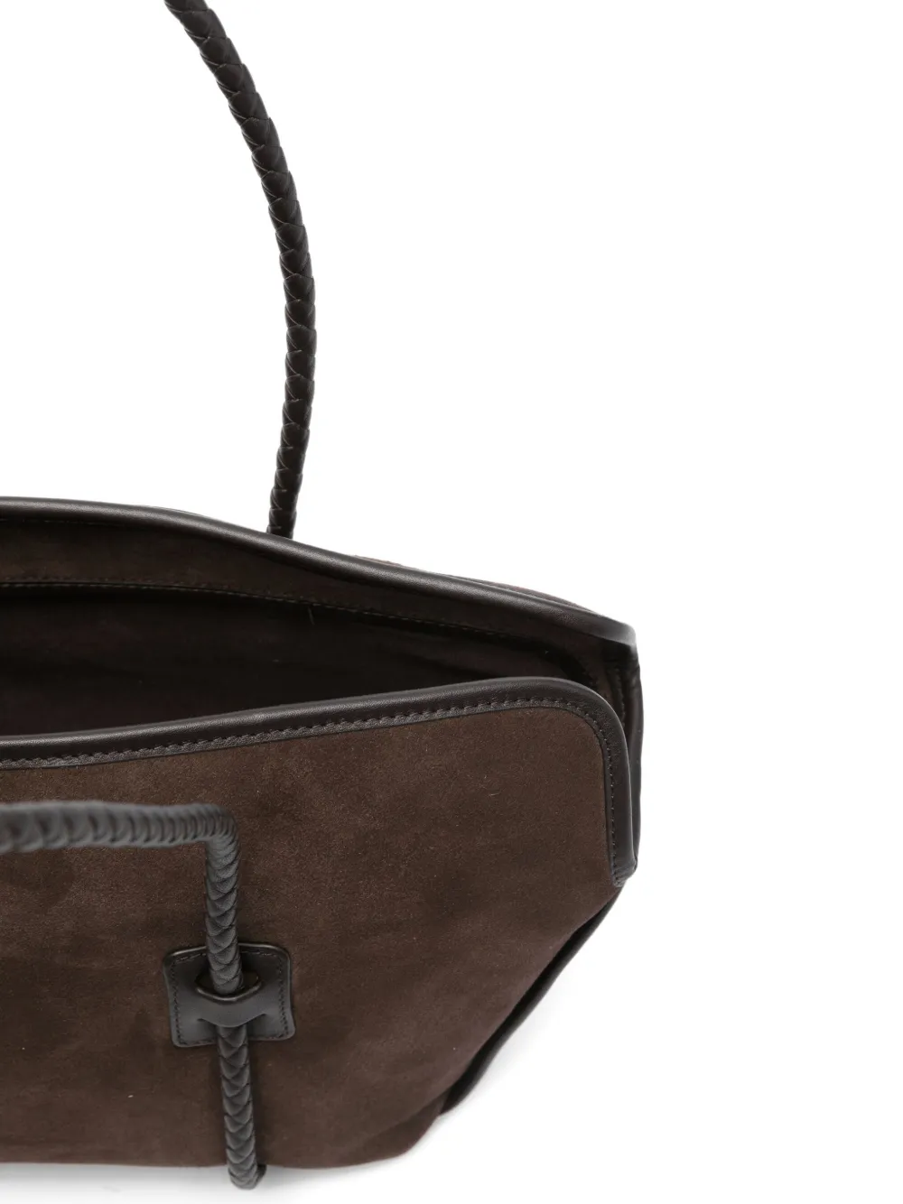 Hereu Suède schoudertas met gevlochten handvat Bruin