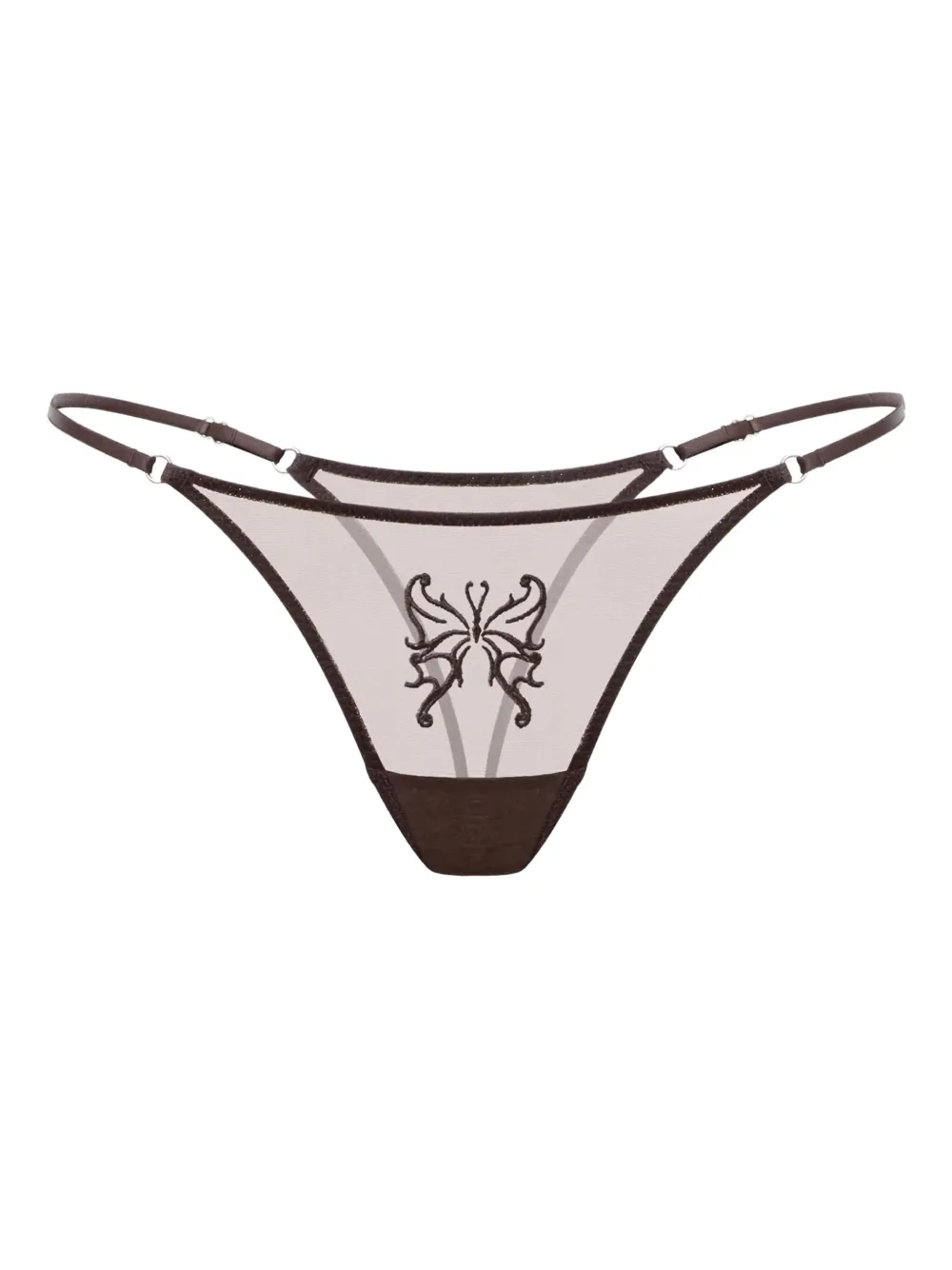 Zhilyova Butterfly Gravity Butterfly Embroidered G-string In Brown