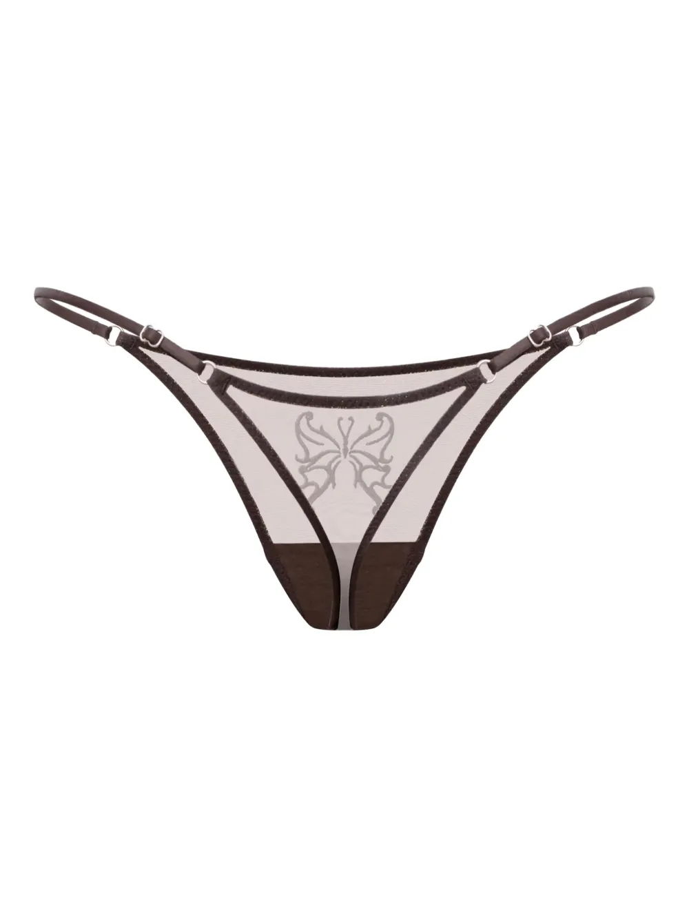 Zhilyova Butterfly Gravity Butterfly Embroidered G-string In Brown