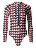 Perfect Moment Houndstooth long-sleeve half-zip swimsuit - White