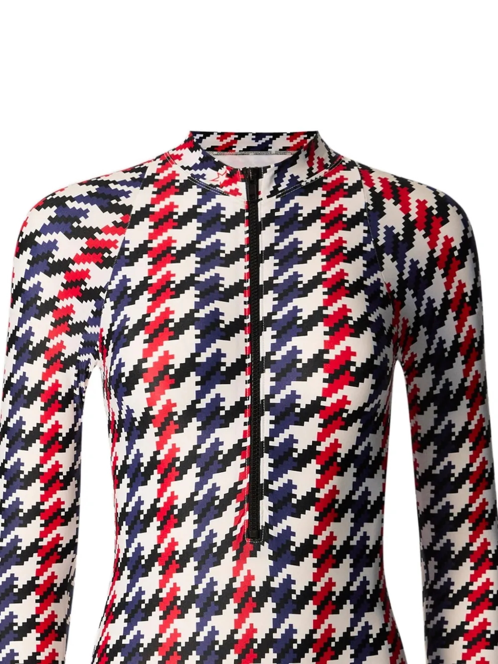 Perfect Moment Badpak met pied-de-poule print en halve rits Wit