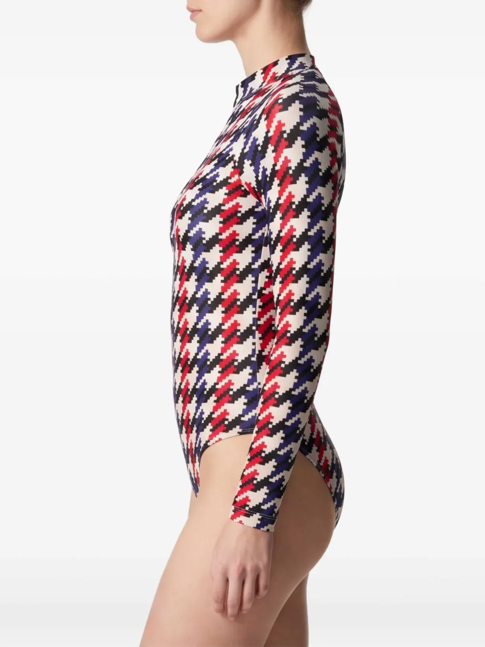 Perfect Moment Badpak met pied-de-poule print en halve rits Wit
