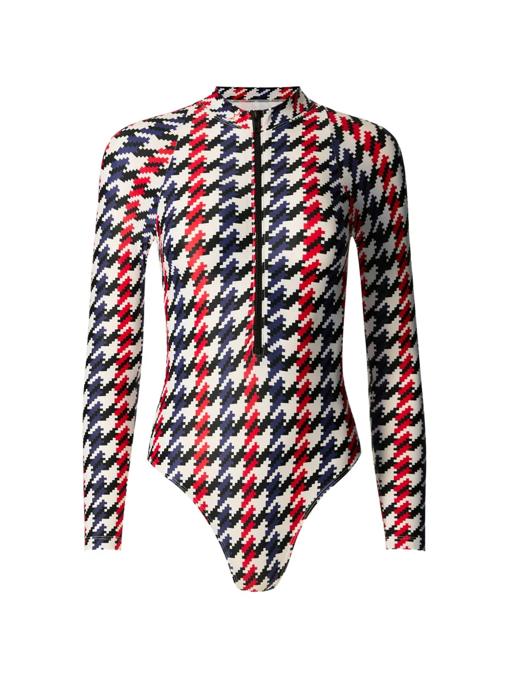 Perfect Moment Costume intero pied-de-poule a maniche lunghe con mezza zip - Bianco