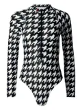 Perfect Moment Houndstooth long-sleeve half-zip swimsuit - Black