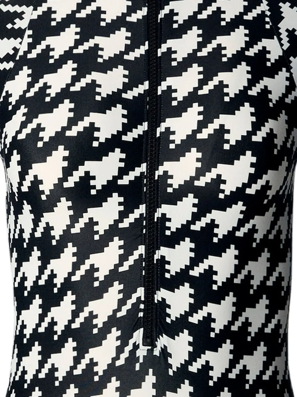 Perfect Moment Badpak met pied-de-poule print en halve rits Zwart
