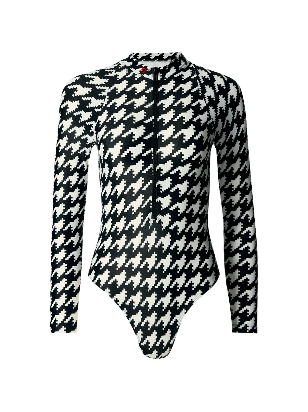 Perfect Moment Costume intero pied-de-poule a maniche lunghe con mezza zip - Nero