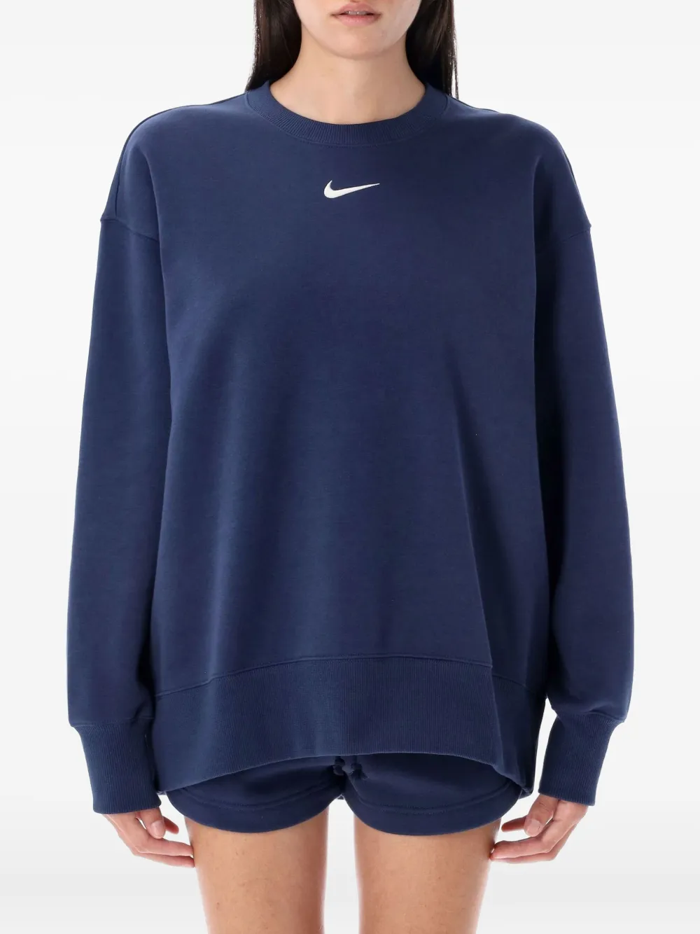 Nike logo-embroidered crew-neck sweatshirt Blauw