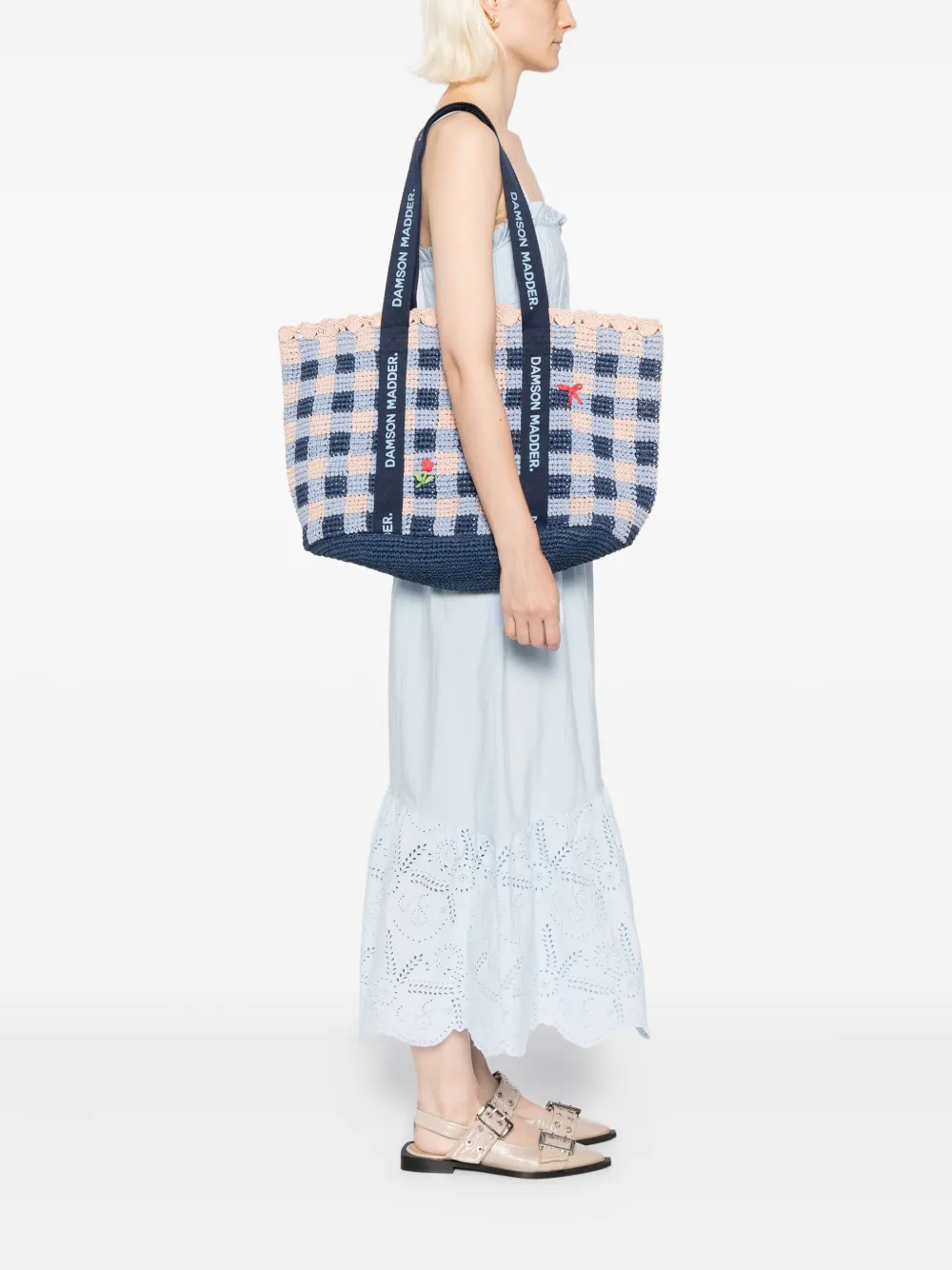 Damson Madder Raffia Tote Bag In Blue