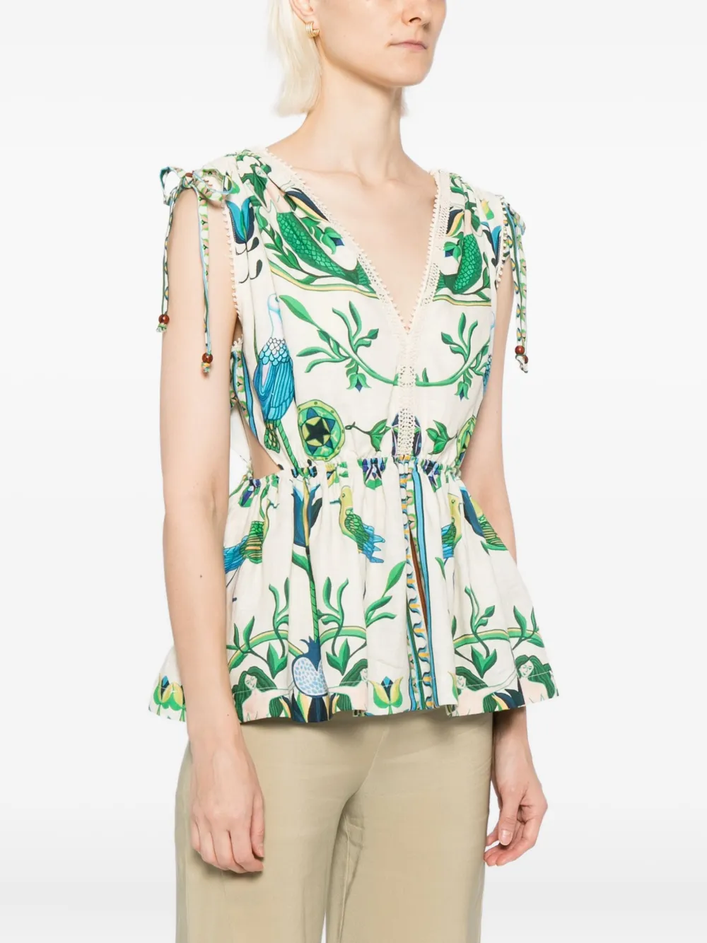 Lug Von Siga Linen Printed Viktoria Top In White