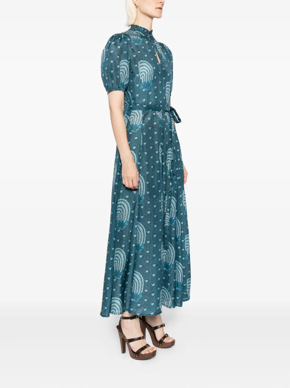 Hannah Artwear Oceanus Printed Silk Maxi Dress In Blue