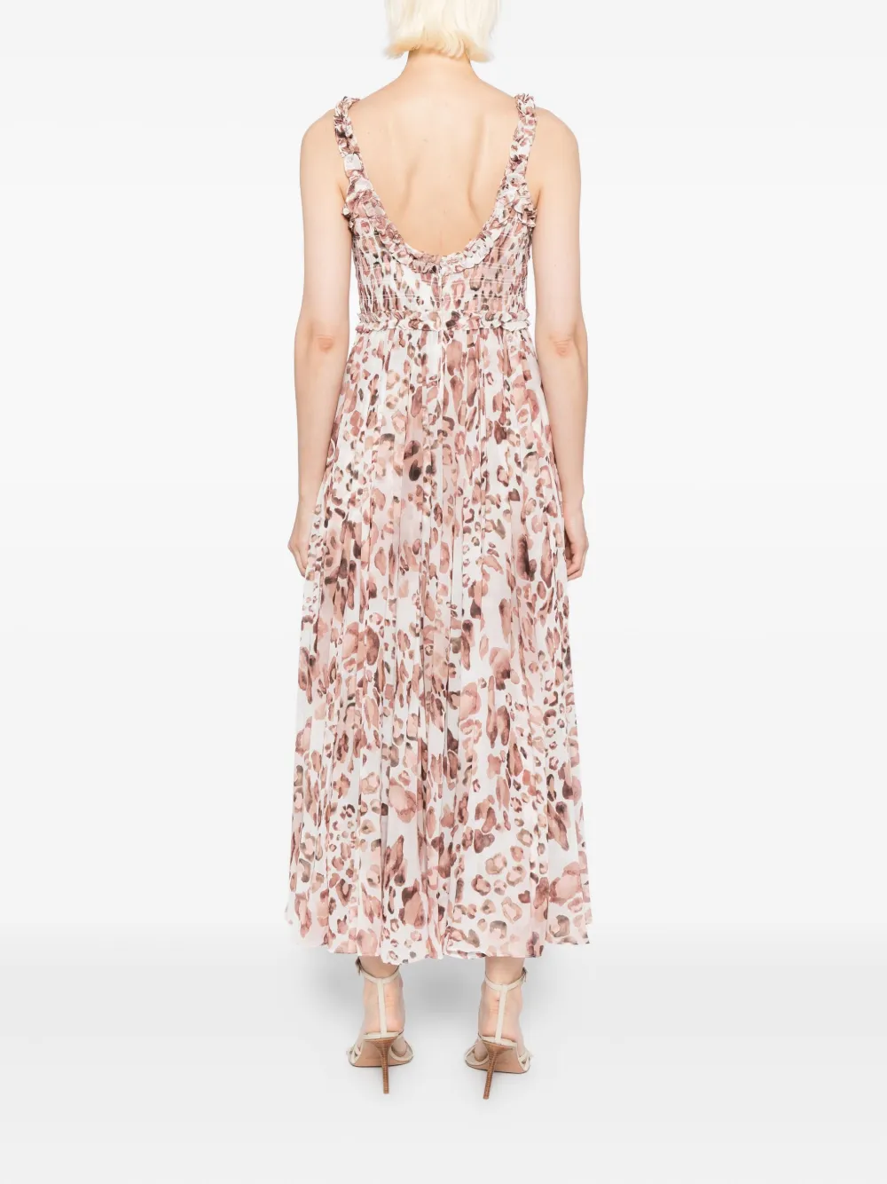 Needle & Thread Gesmockte jurk met luipaardprint Beige