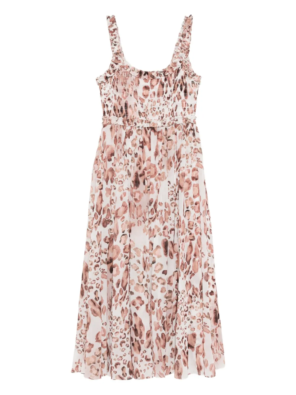 Needle & Thread Gesmockte jurk met luipaardprint Beige