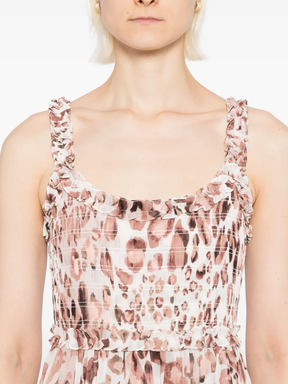 Needle & Thread Gesmockte jurk met luipaardprint Beige