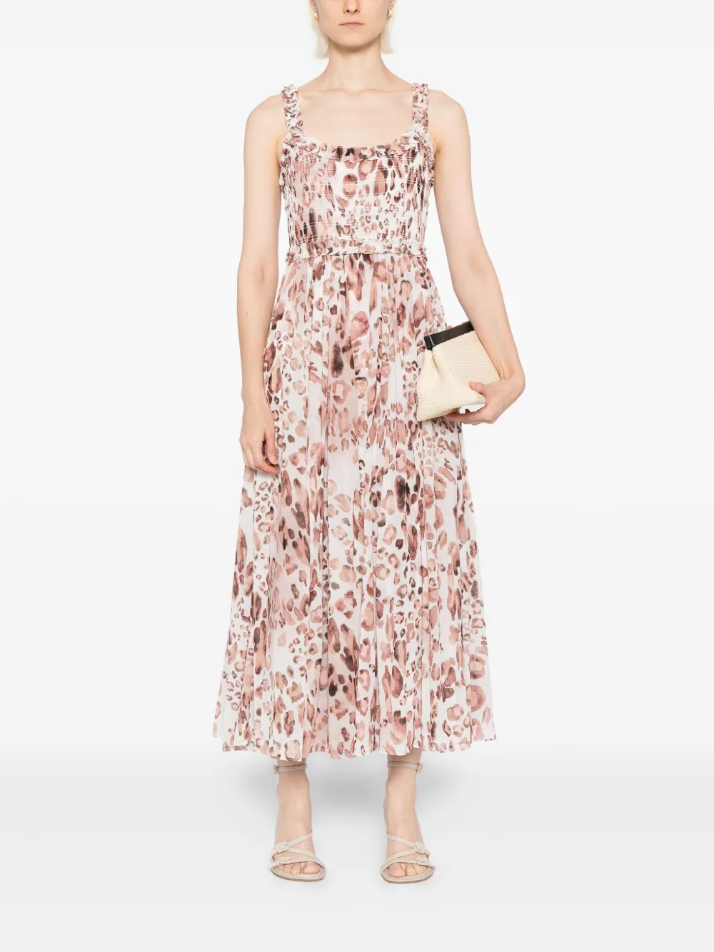 Needle & Thread Gesmockte jurk met luipaardprint - Beige