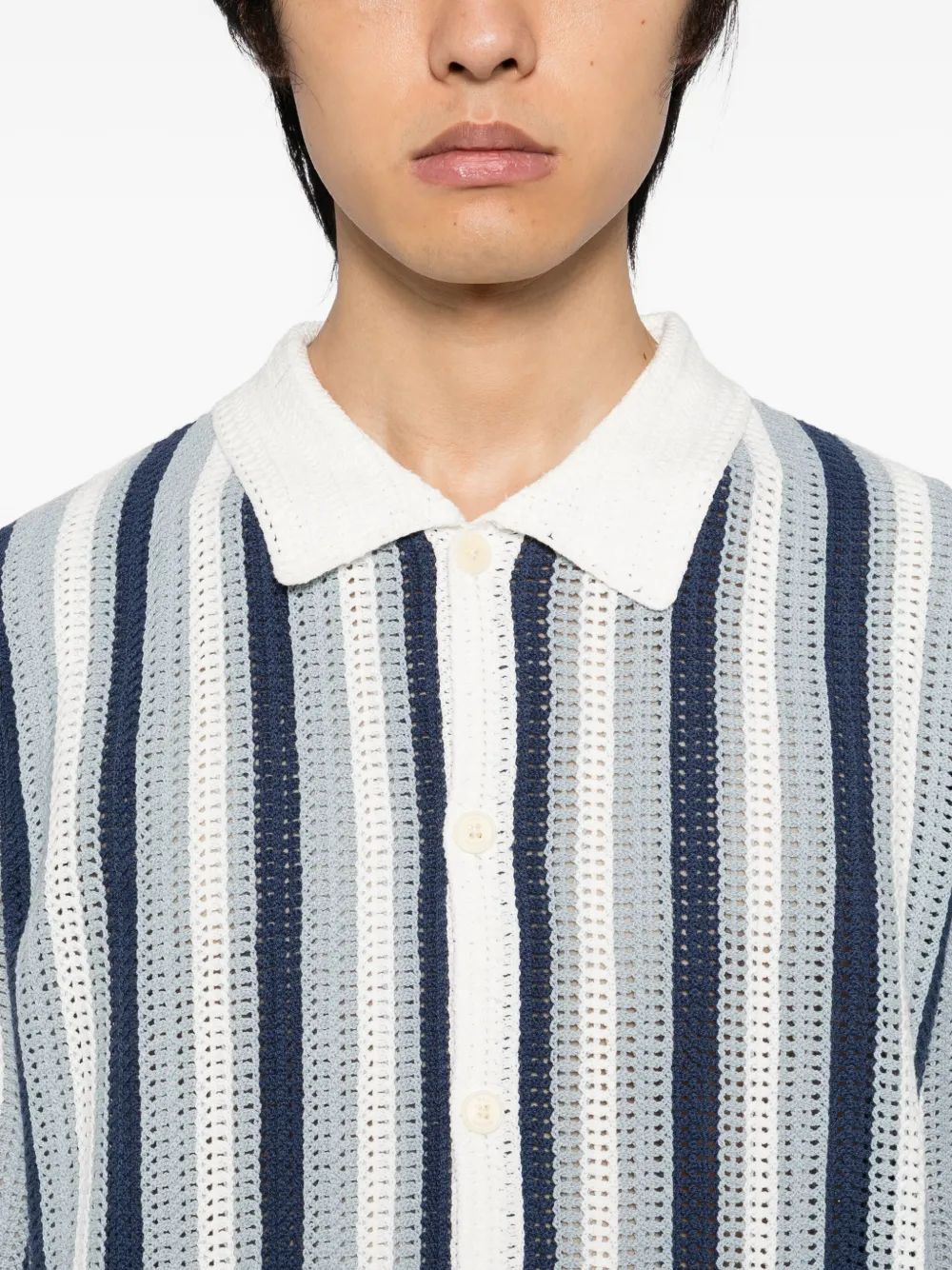 Wax London Porto Stripe Short Sleeve Cotton Blend Button-up Shirt In Blue