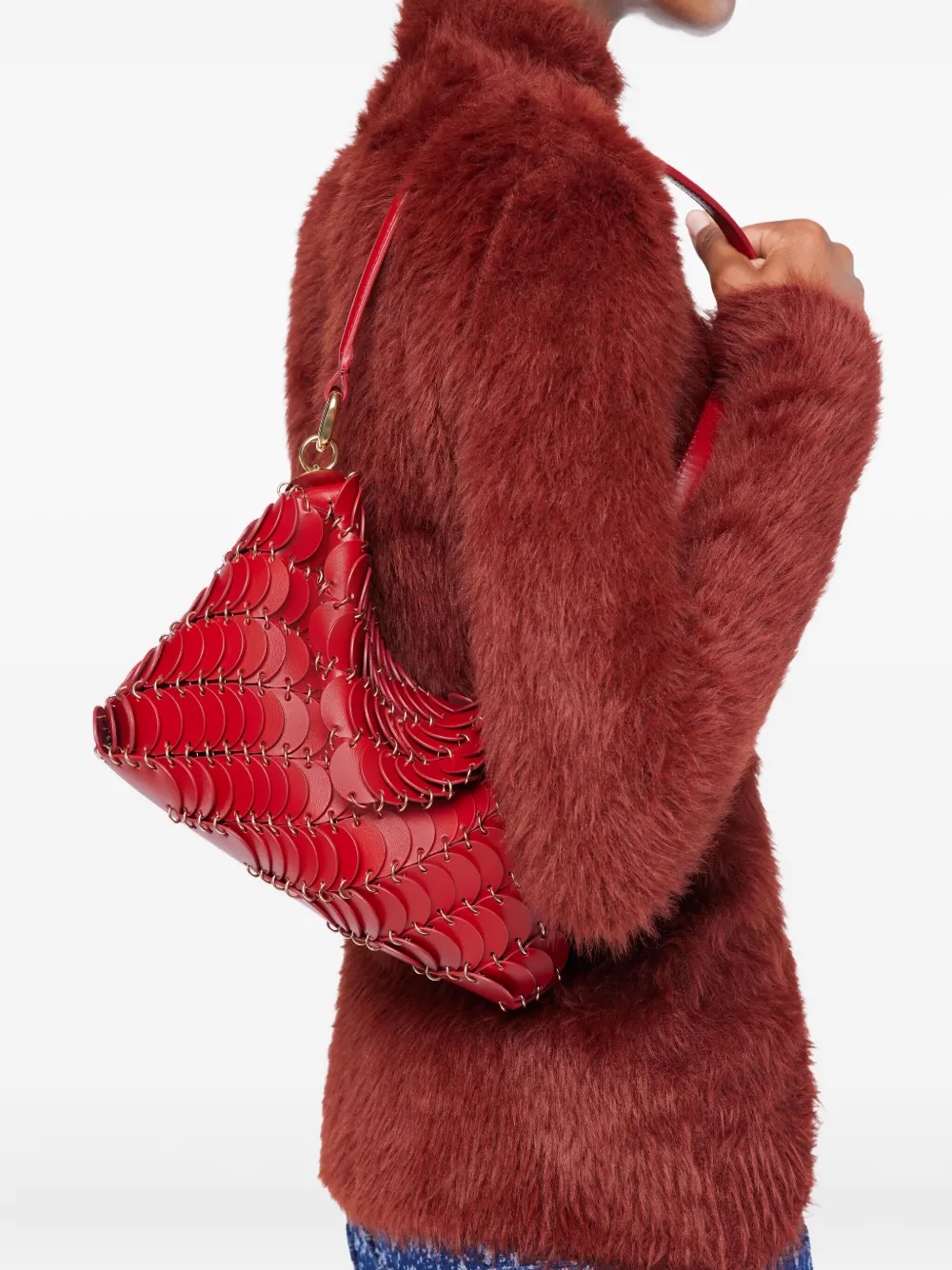 Rabanne scale-pattern leather shoulder bag - Rood