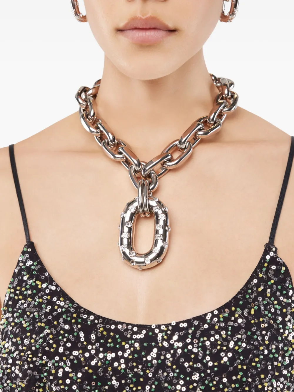 Rabanne Iconic XL chain-link crystal-embellished necklace - Zilver
