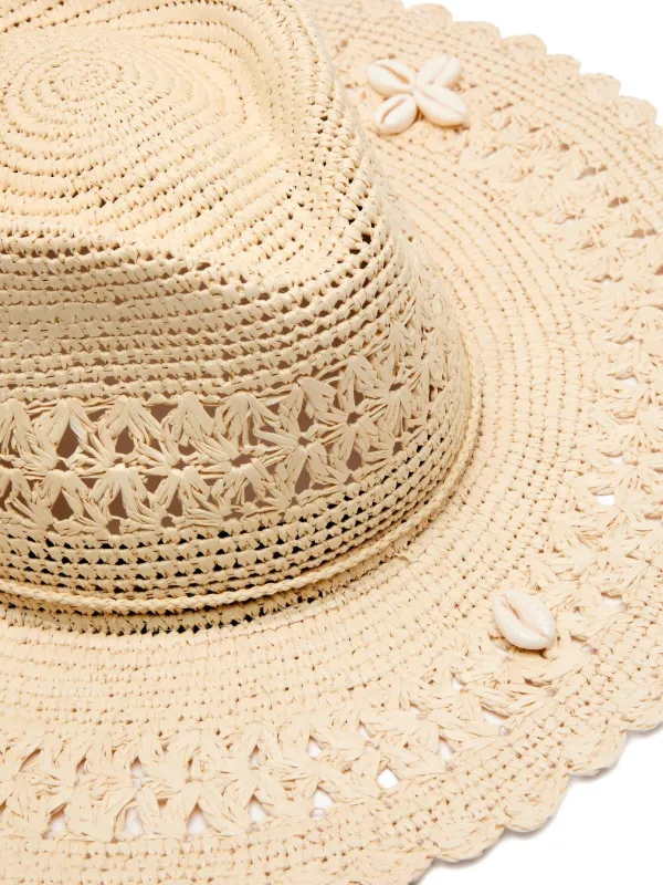 Sensi Studio shell-embellished Straw Fedora Hat | Neutrals  display picture 1