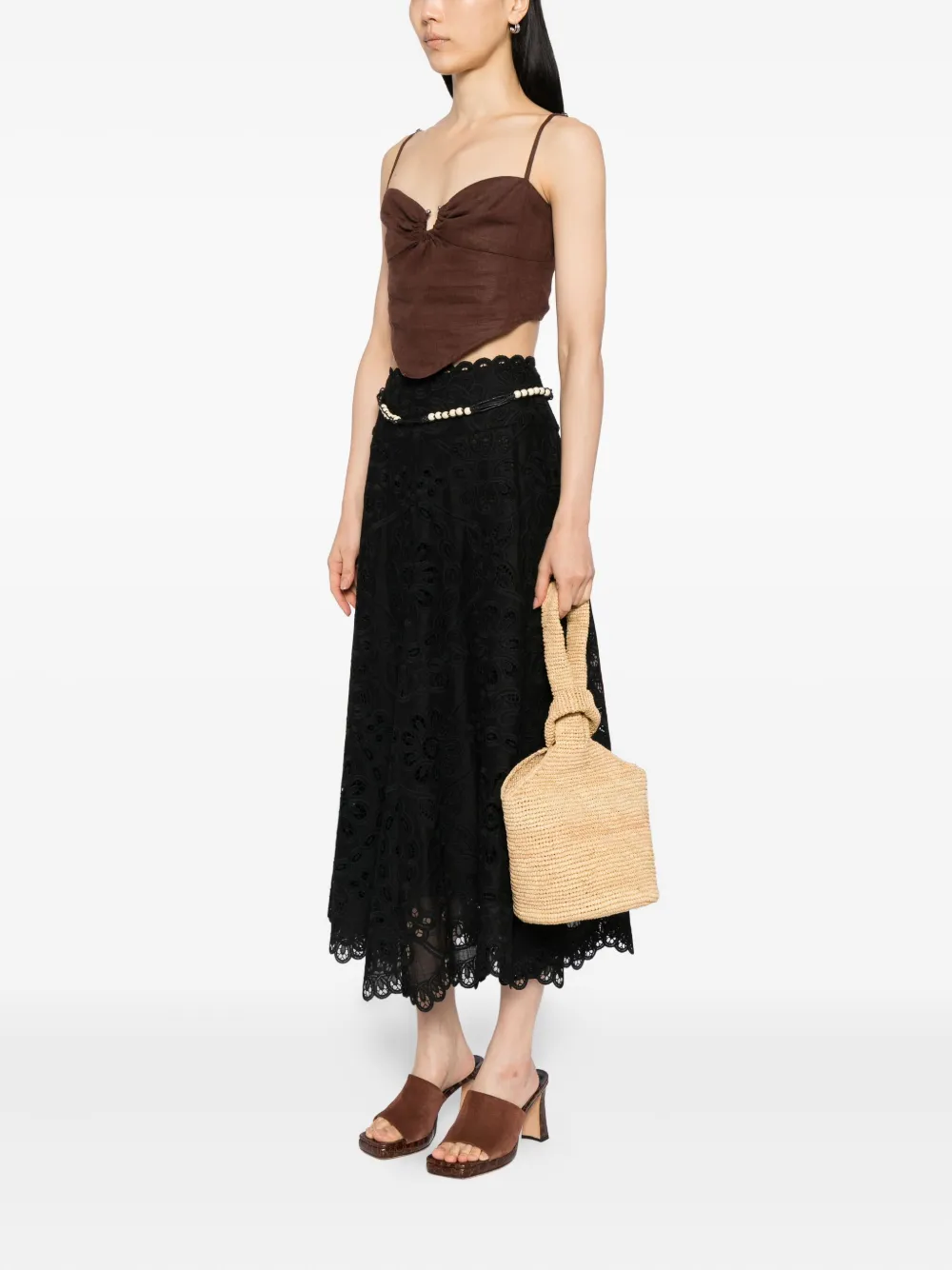 Sensi Studio Raffia pull-through tas - Beige