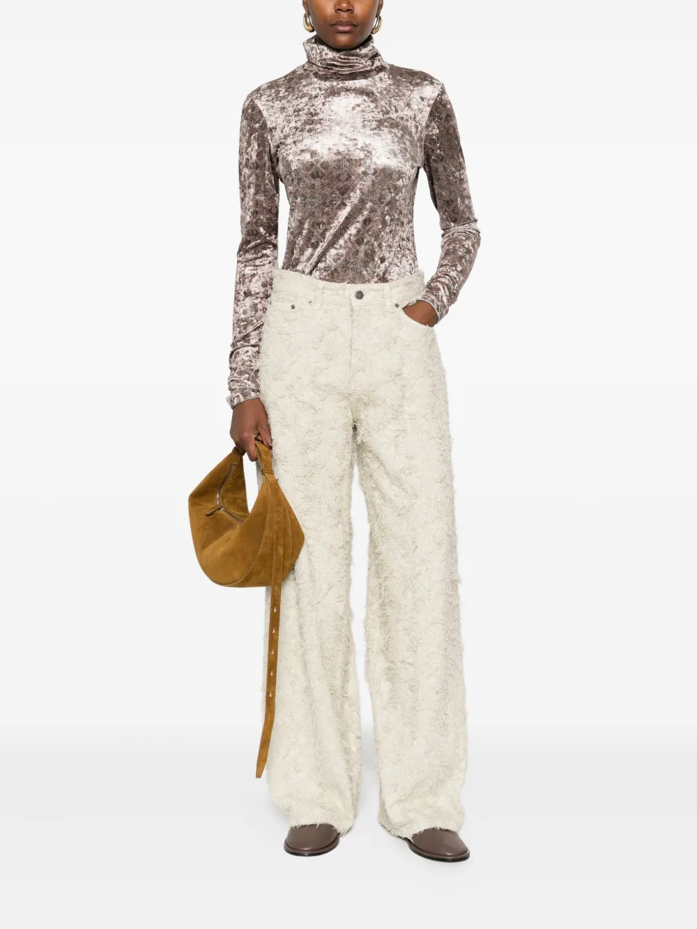 Pierre-louis Mascia Geometric-pattern Velvet Top In Gray