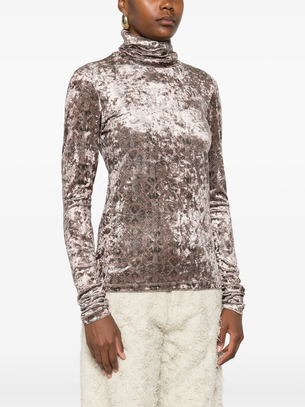 Pierre-Louis Mascia Fluwelen top met geometrisch patroon Beige