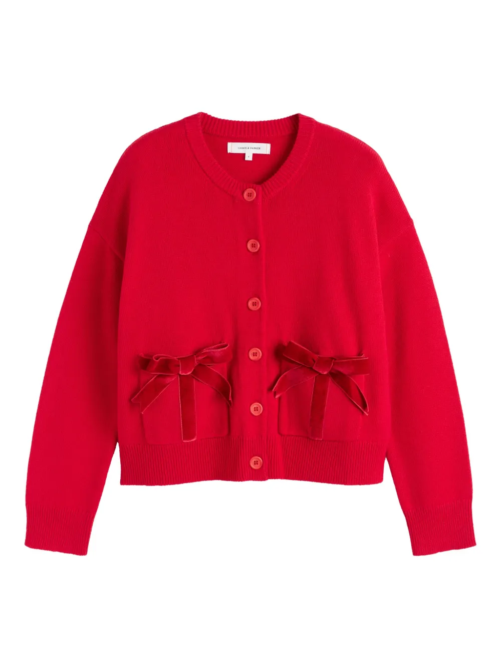Chinti & Parker ベルベットリボン カーディガン - レッド