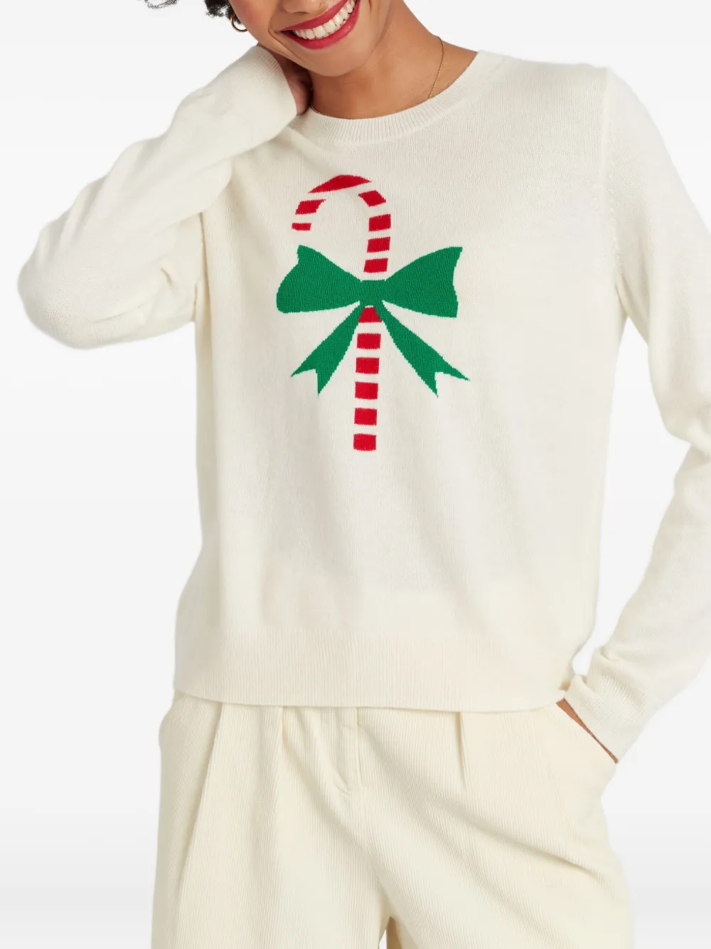 Chinti & Parker Cream Wool-cashmere Candy Cane Sweater In Neutral