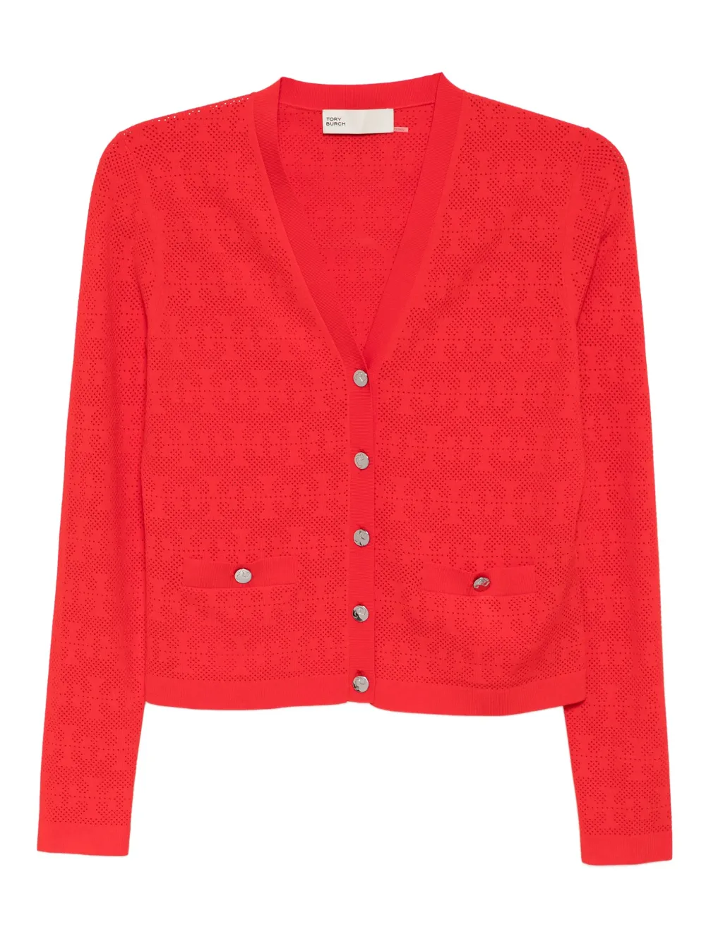 Tory Burch monogram-knitted cardigan | Red | Image 1
