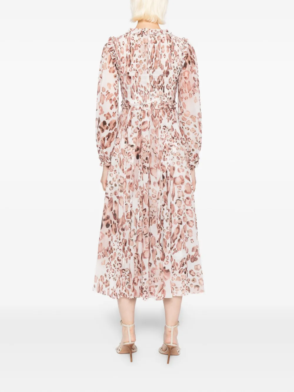 Needle & Thread Gesmockte midi-jurk met luipaard Beige