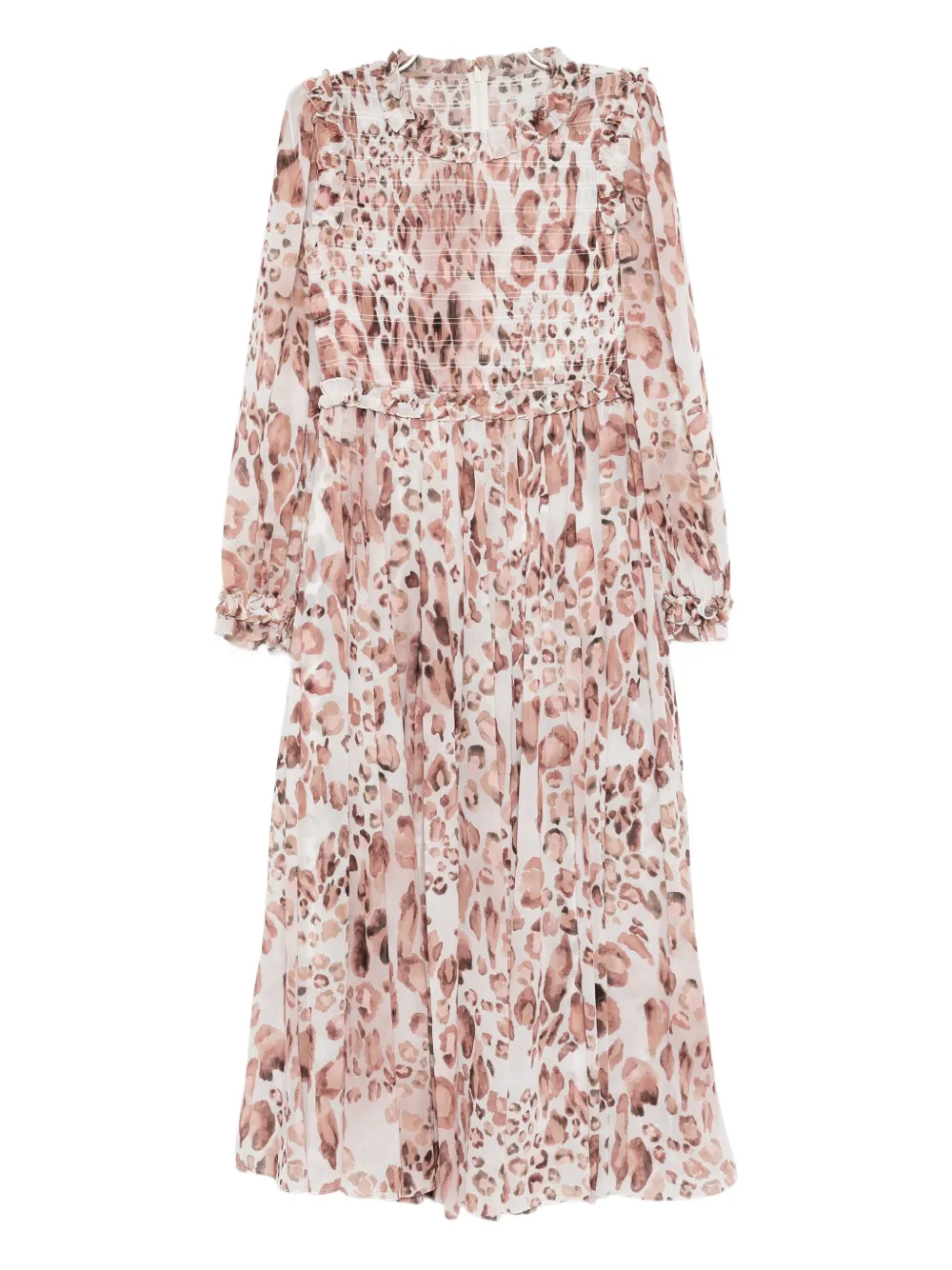 Needle & Thread Gesmockte midi-jurk met luipaard Beige