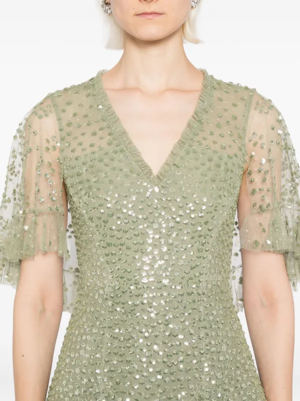 Needle & Thread dappled-sequin Dress | Green | FARFETCH