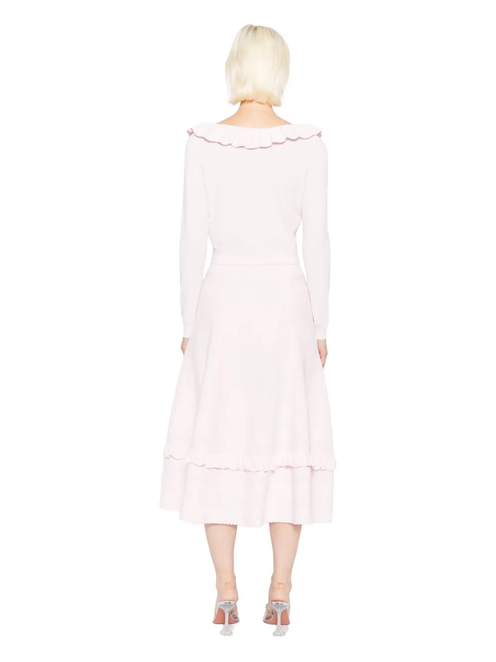 Needle & Thread Pointelle-trim Cropped Cardigan In Pink